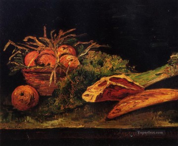 Naturaleza muerta con manzanas, carne y panecillo Vincent van Gogh Pinturas al óleo